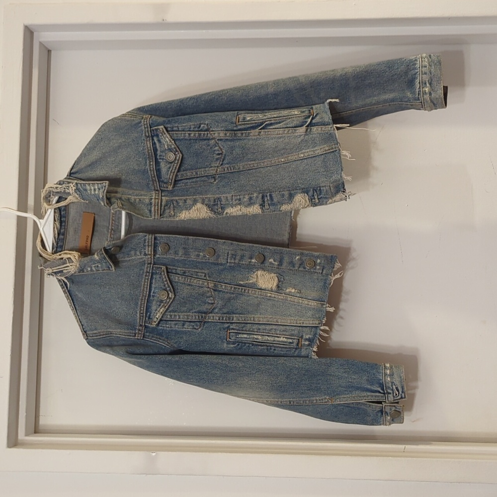 GRLFRND Cara Distressed Cropped Denim Jacket in Mary Jane XS